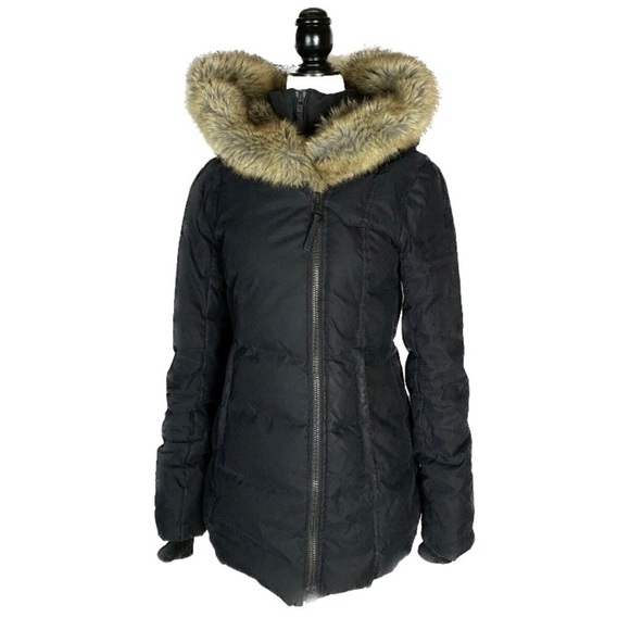 Aritzia Babaton Black Goose Down Faux Fur Hood Winter Parka Jacket - Picture 3 of 16